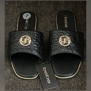 Bebe Felicity Slide Sandals Black/Gold Color Women’s Size 7